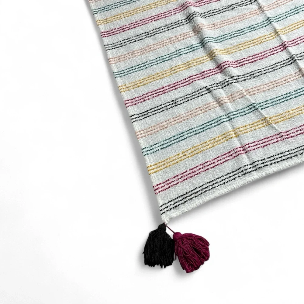 THRESHOLD TEXTURED STRIPE BOHO LIGHTWEIGHT TASSELED THROW BLANKET